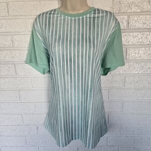 1196 Shein brand blouse.   SHEIN Mint and White Striped Short Sleeve Tee